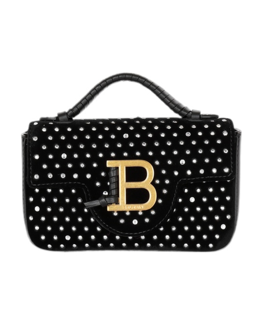 BALMAIN B-BUZZ MINI VELVET AND CRYSTAL BAG
