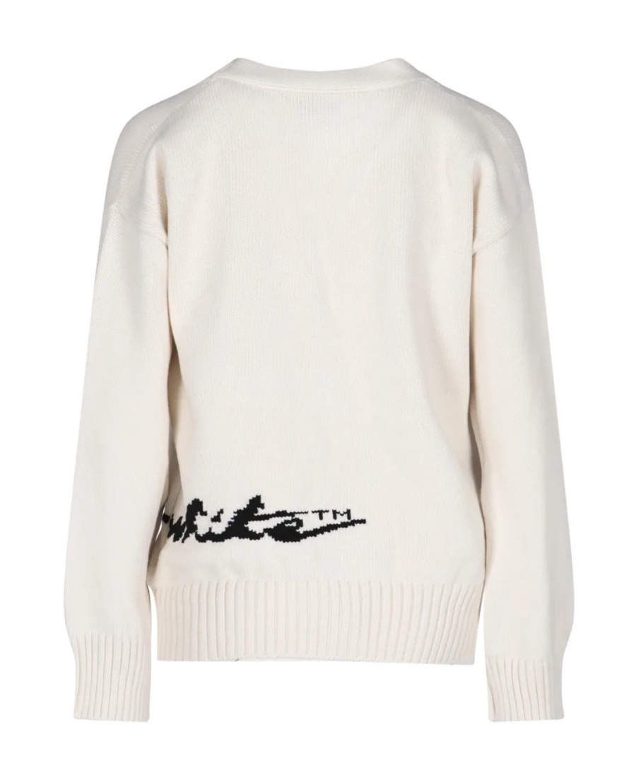 Off-white Intarsia-knit Logo Cardigan In White