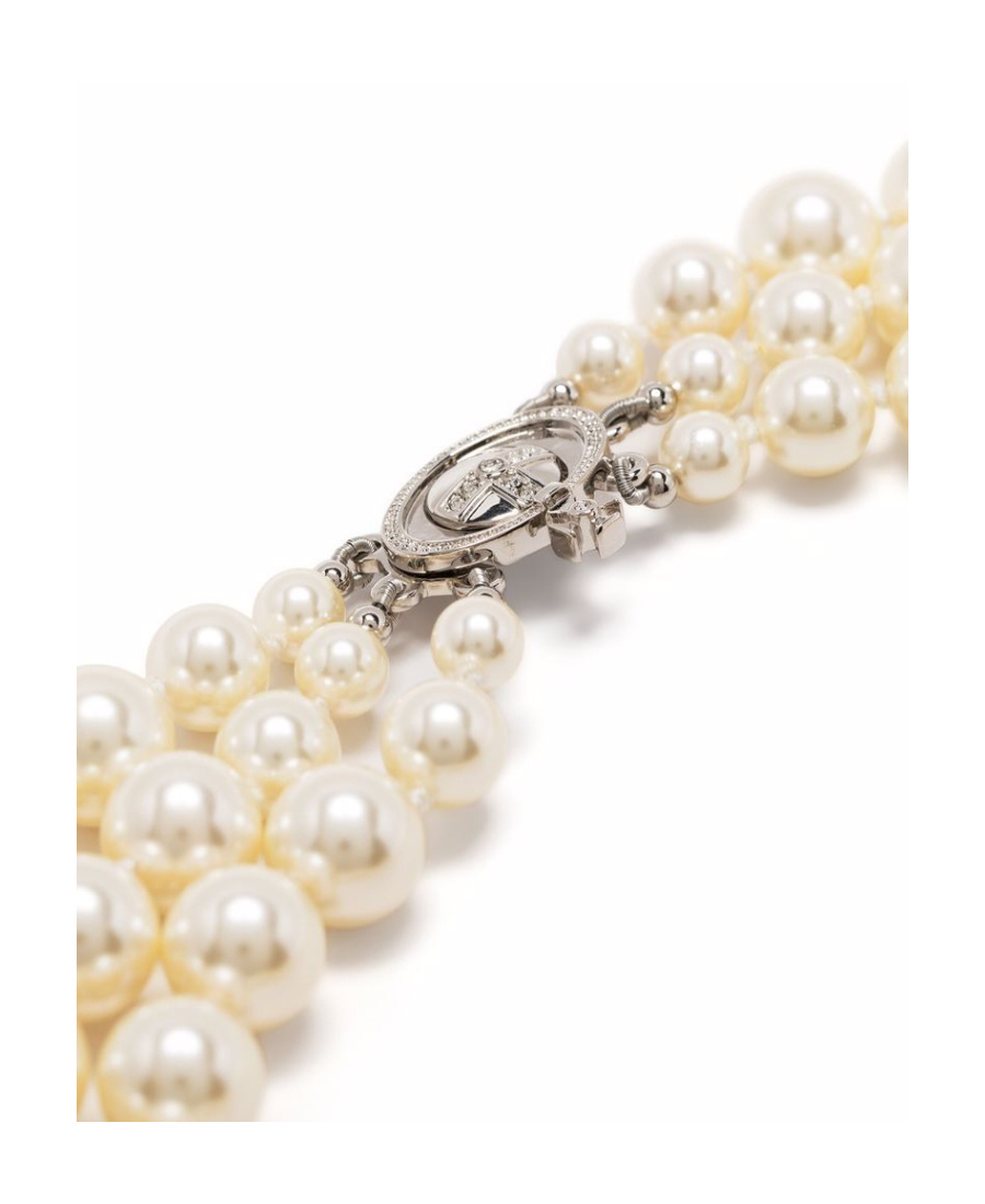 Vivienne Westwood Crystal Pearl Triple Strand Necklace In White
