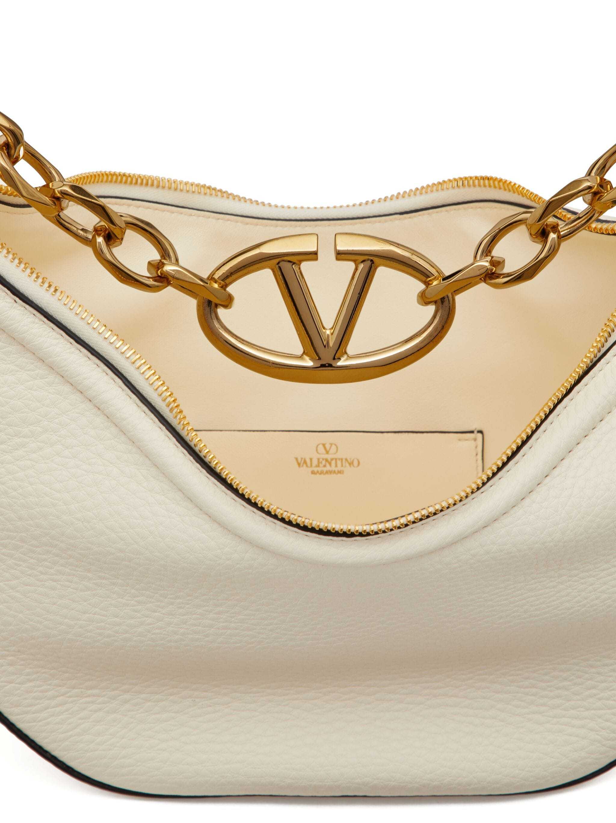 VALENTINO GARAVANI SMALL VLOGO MOON HOBO BAG IN GRAINY CALFSKIN WITH CHAIN
