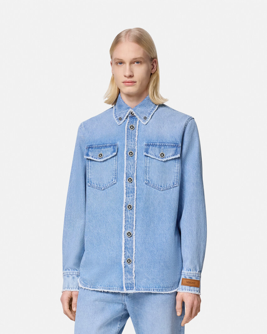 Versace Stonewashed Denim Shirt In Blue