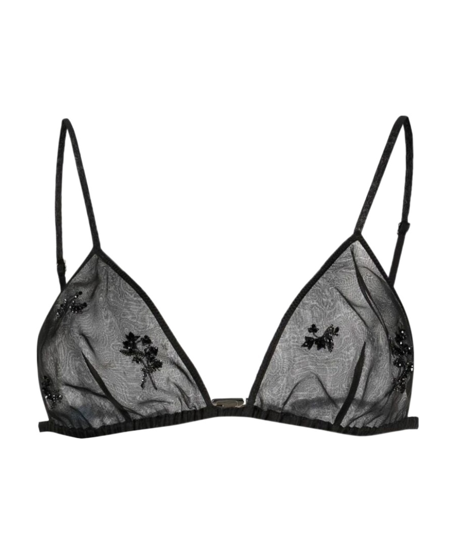 Prada Embroidered-detail Sheer Silk Bralette In Black