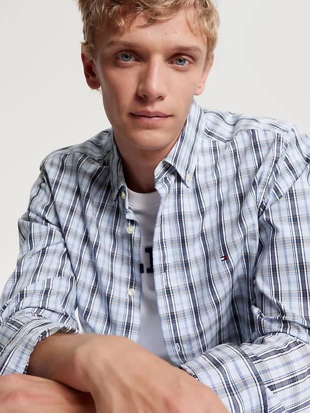 Tommy Hilfiger Lapel Long-sleeved Shirt In Blue