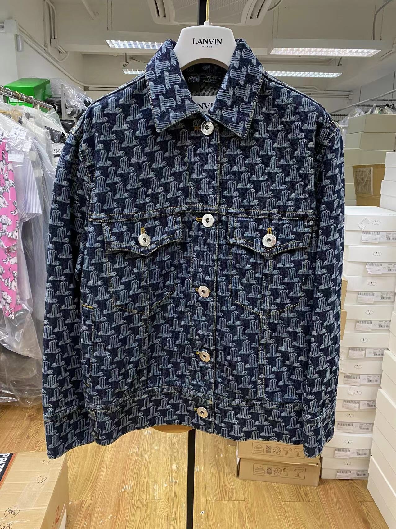Lanvin Extended Logo-patch Monogram Denim Jacket In Black