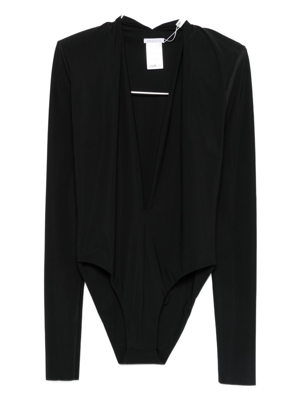 Amazuìn Plunging Neckline Black Bodysuit In Black