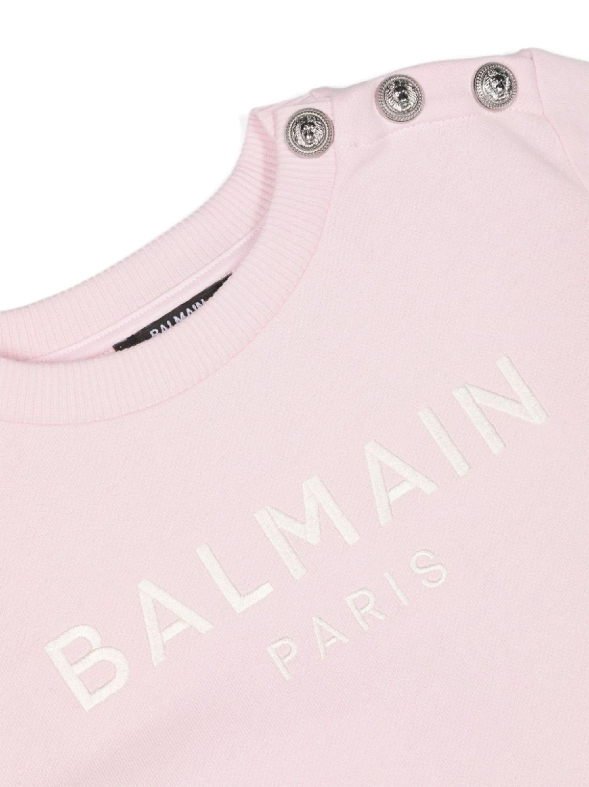 Balmain Embroidered-logo Cotton Sweatshirt In Pink