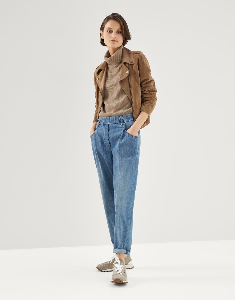 Brunello Cucinelli Elasticated Waistband Tapered Jeans In Blue