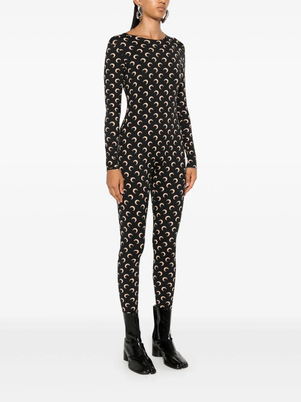 Shop Marine Serre Logo Monogram Crewneck Jumpsuit In Black