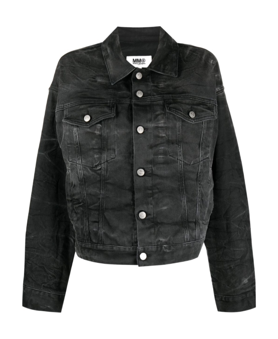 Mm6 Maison Margiela Distressed Denim Jacket In Black