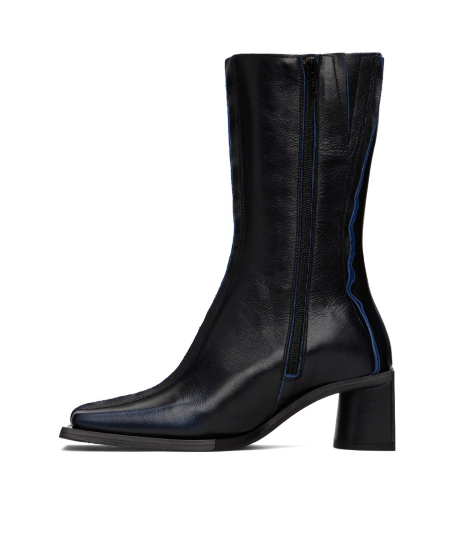 Miista Collision Color Stitching Short Boots In Black