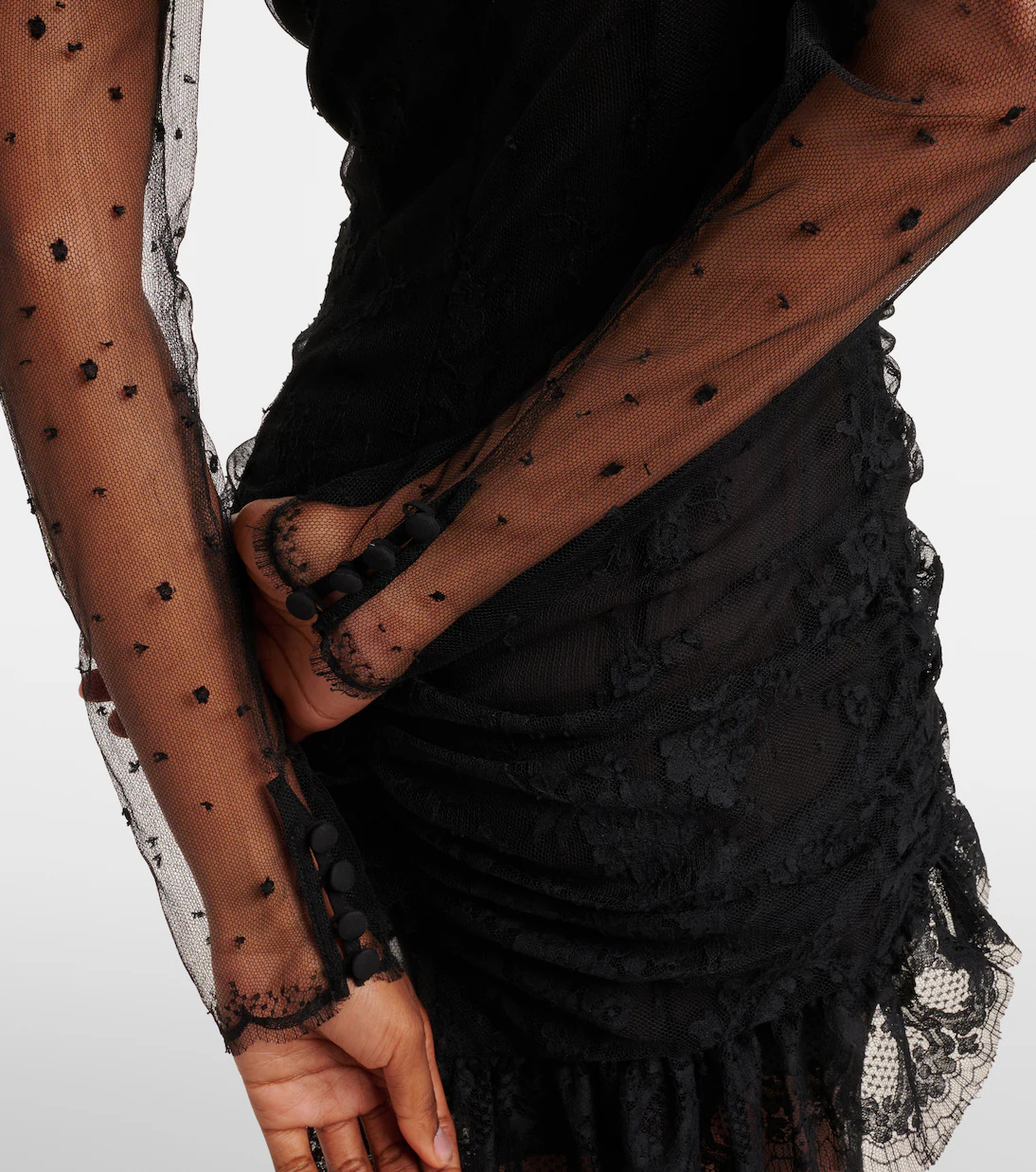 Alessandra Rich Sheer Cotton-blend Lace Gown In Black