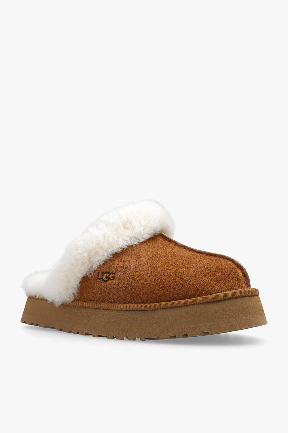 Shop Ugg Disquette Shearling Platform Slippers In Brown