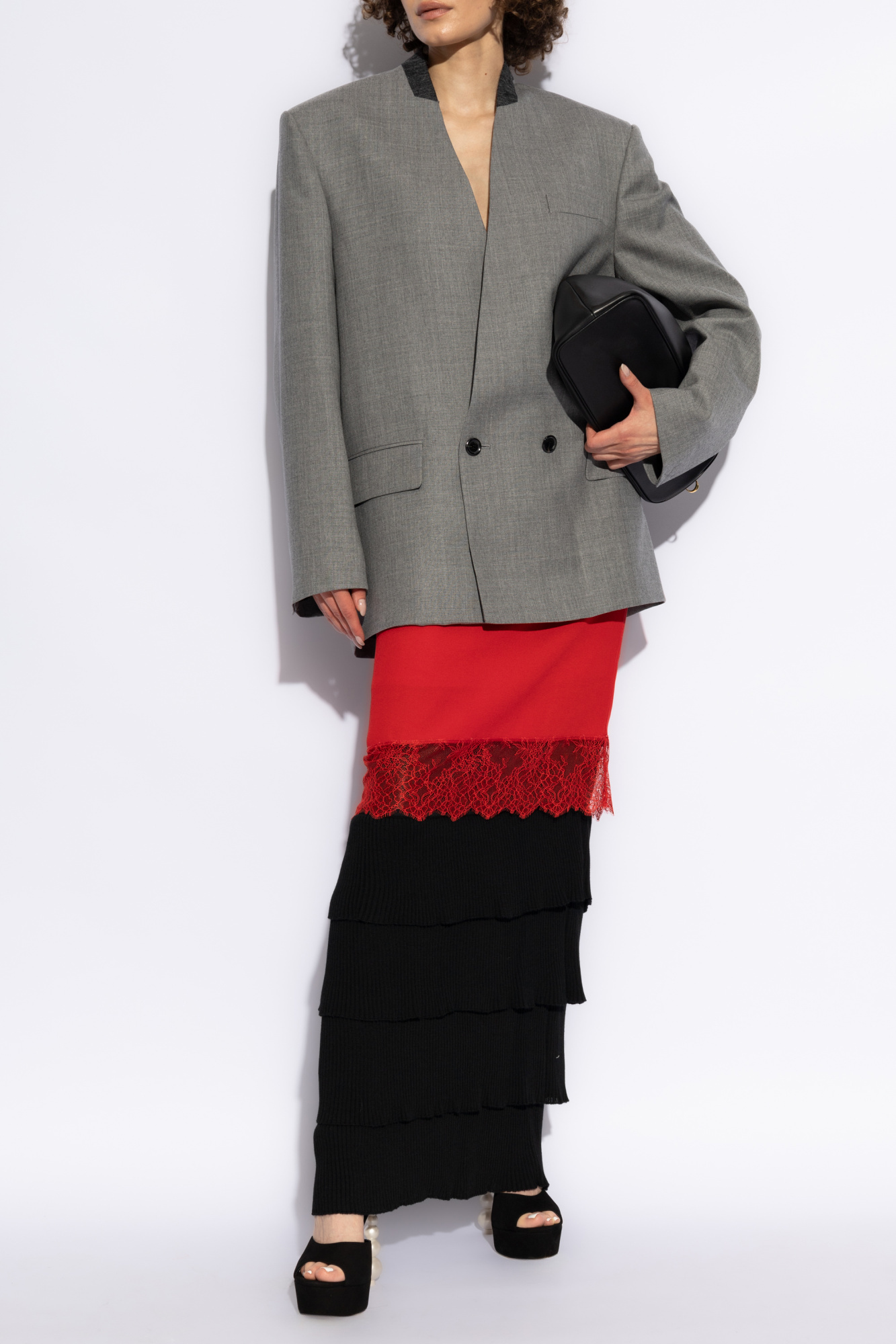 Moschino Oversized Double-breasted Wool Blazer In Gray