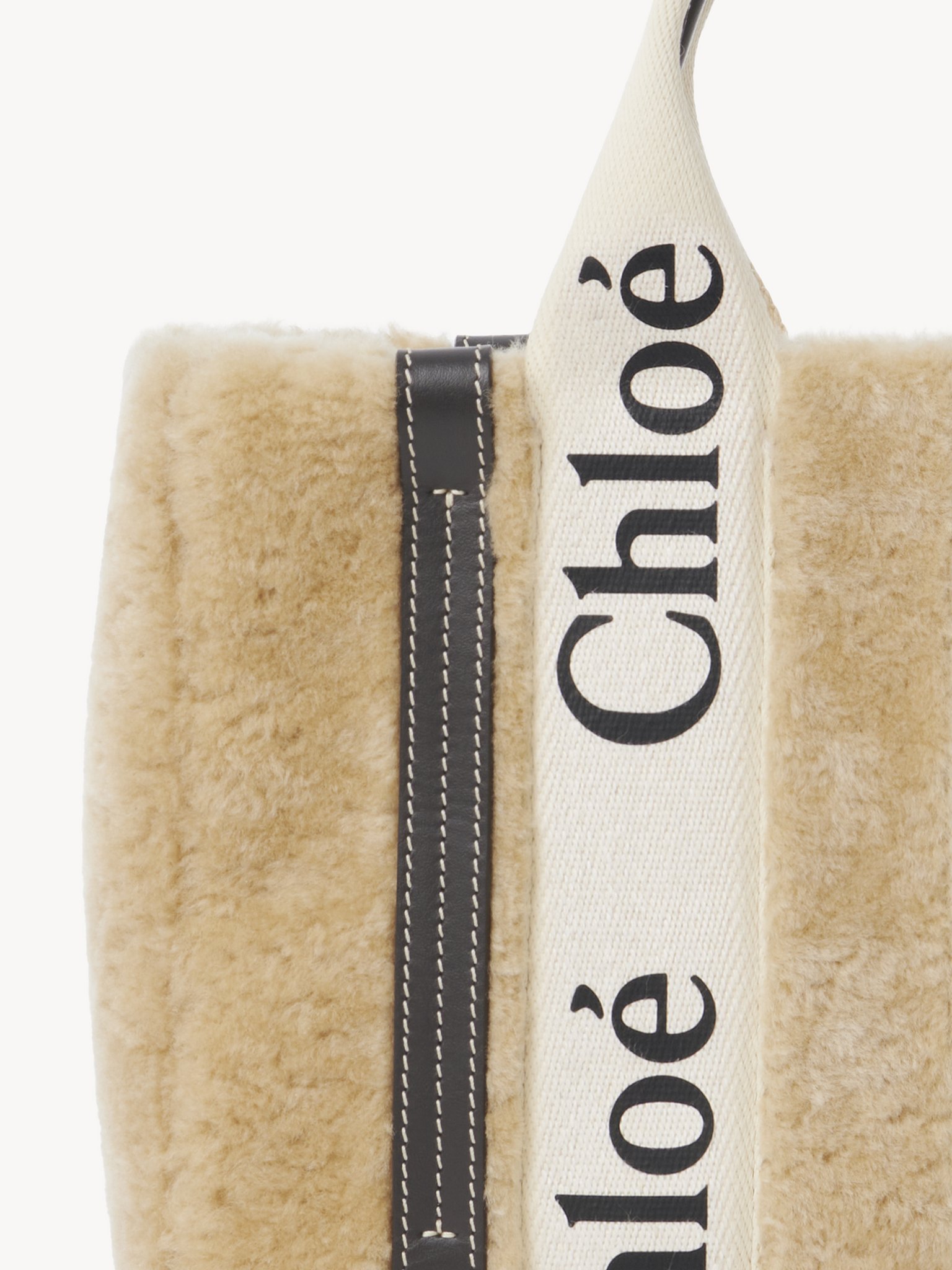 Chloé Small Woody Tote Bag In Shearling In Brown