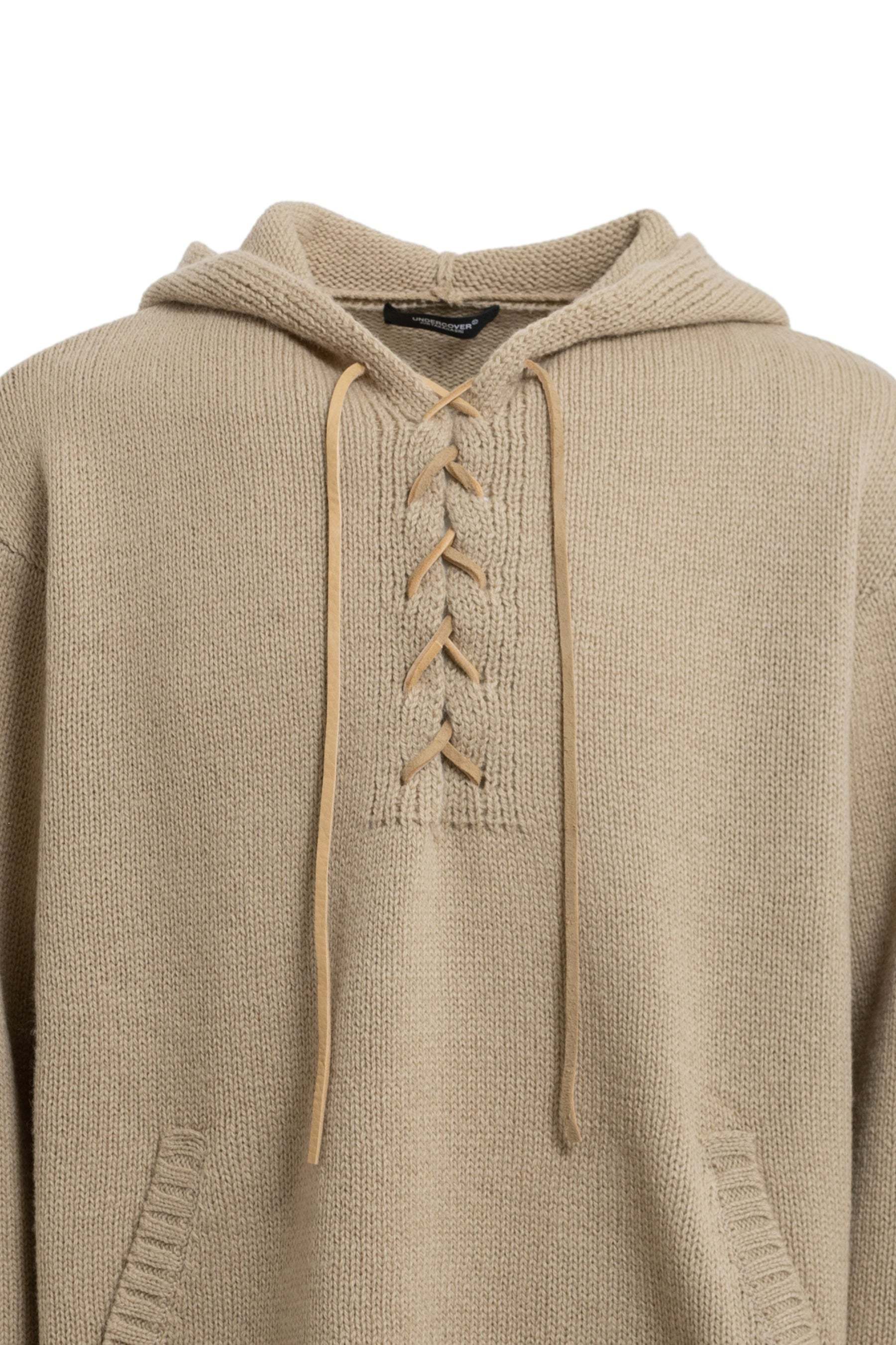 Undercover Lace-up Wool Hoodie In Nude