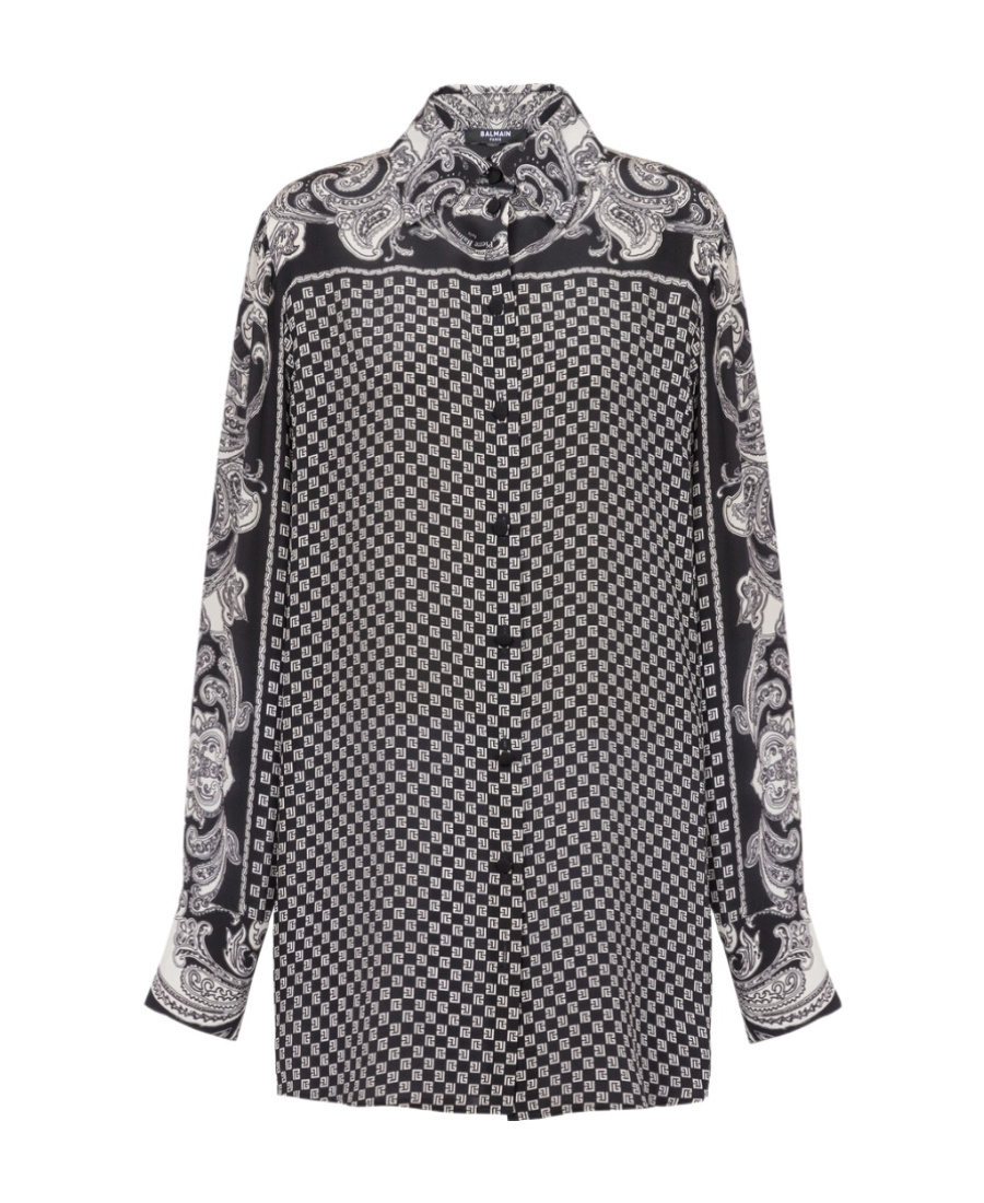 Balmain Hemd Aus Seide Mit Paisley-print In Gray
