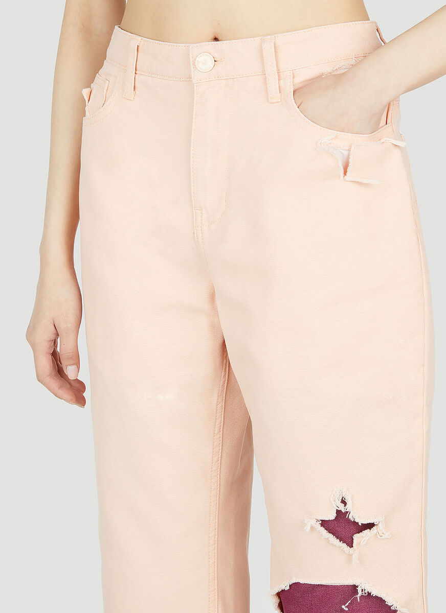 Raf Simons Layered Cotton Jeans In Nude