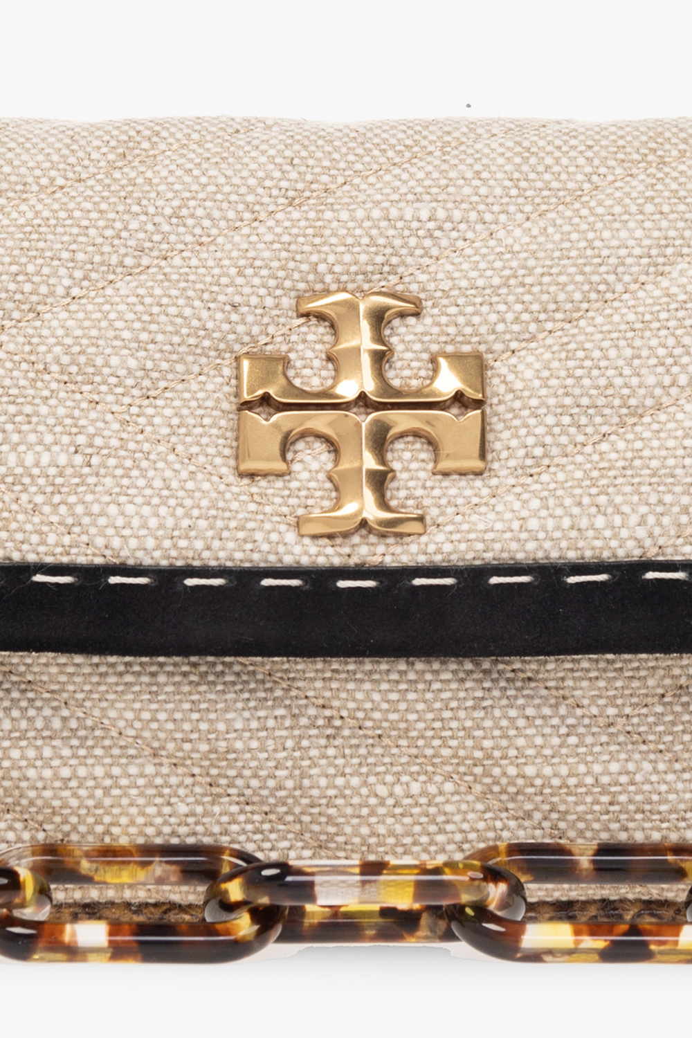 Tory Burch Small Kira Mixed-media Shoulder Bag In Nude