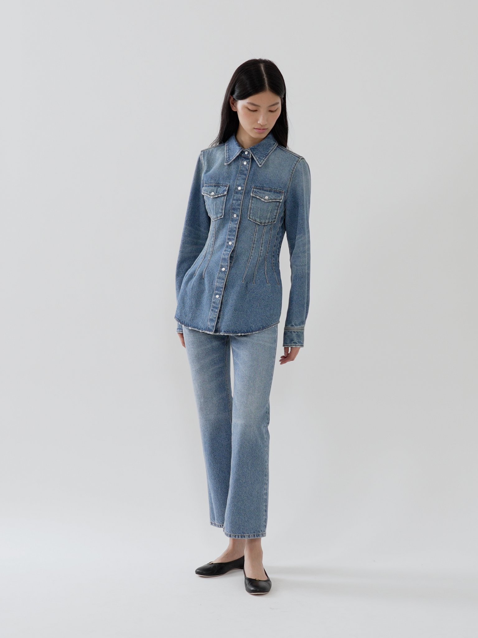 Shop Chloé Corset Detailed Western Shirt In Blue