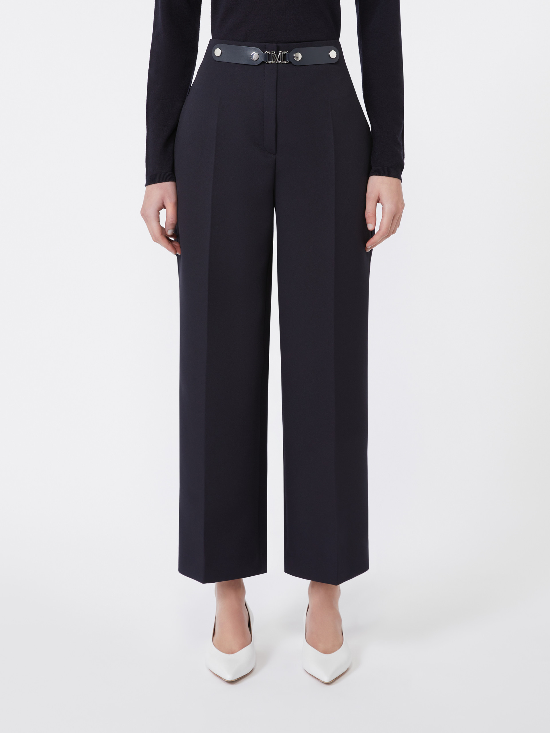 Max Mara Washed Fabric Cropped Trousers In Black