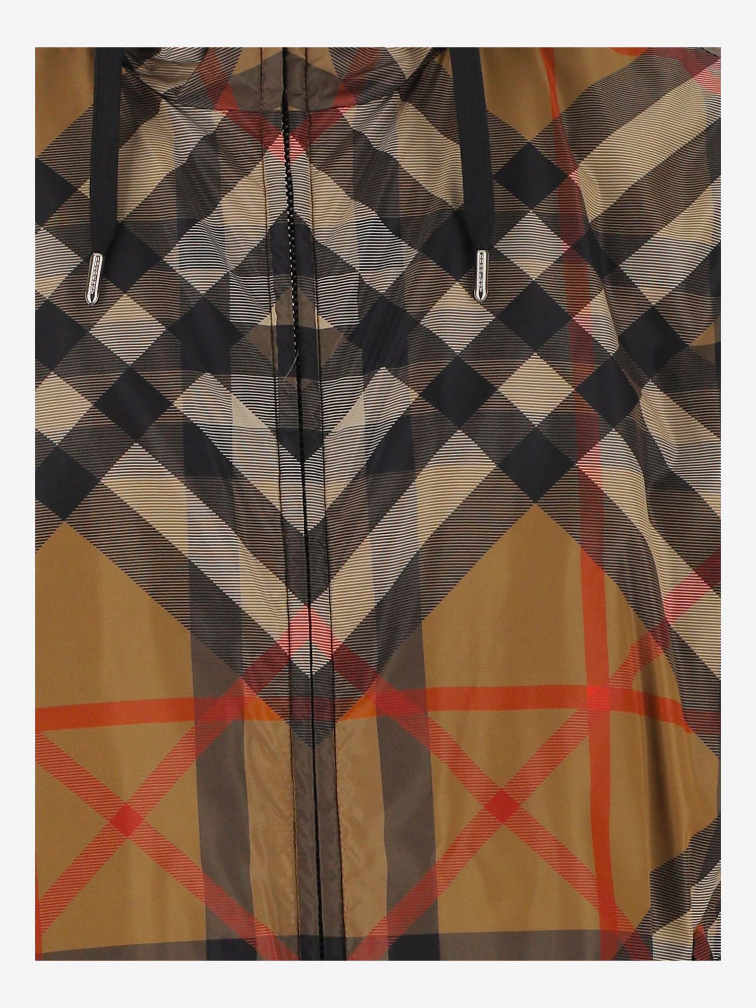 Burberry Plaid Drawstring Hooded Jacket In Brown