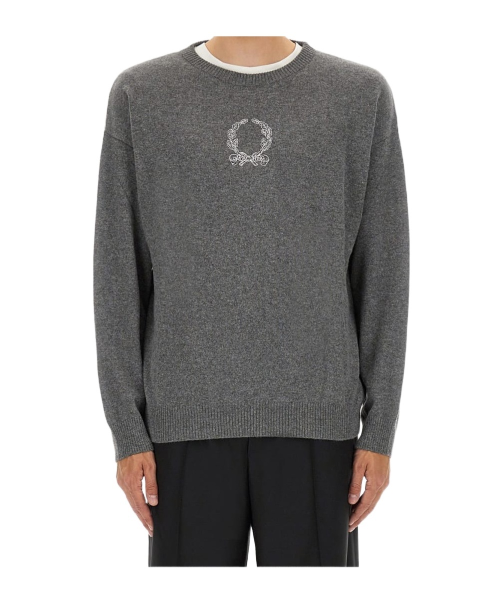 Moschino Wool And Cashmere Pullover Laurel Crown Embroidery In Gray