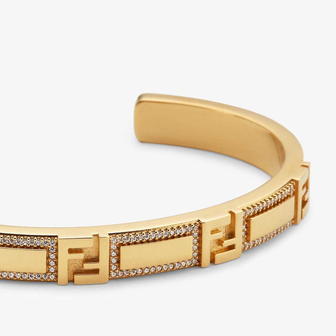 Fendi Logo Embellished Open Cuff Bracelet In Yellow