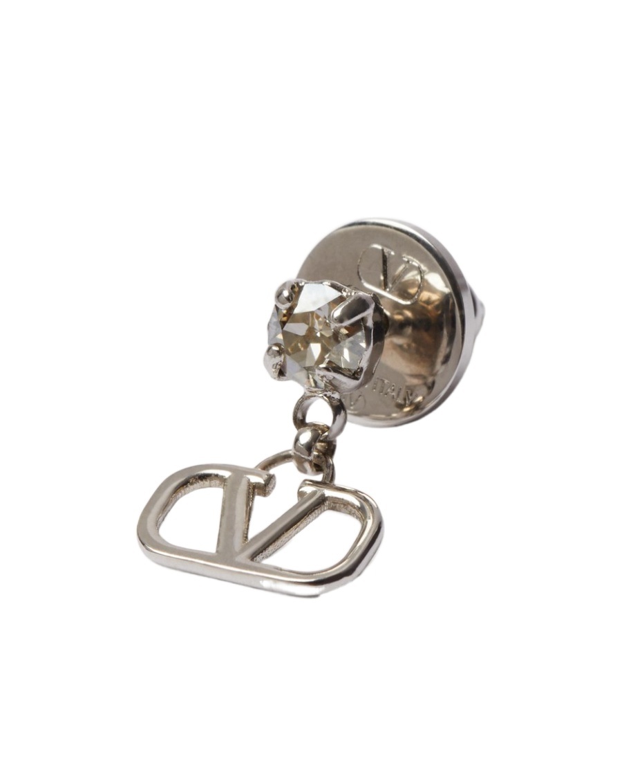 Shop Valentino Vlogo Signature Earrings In Metal And Swarovski Crystals In Gray