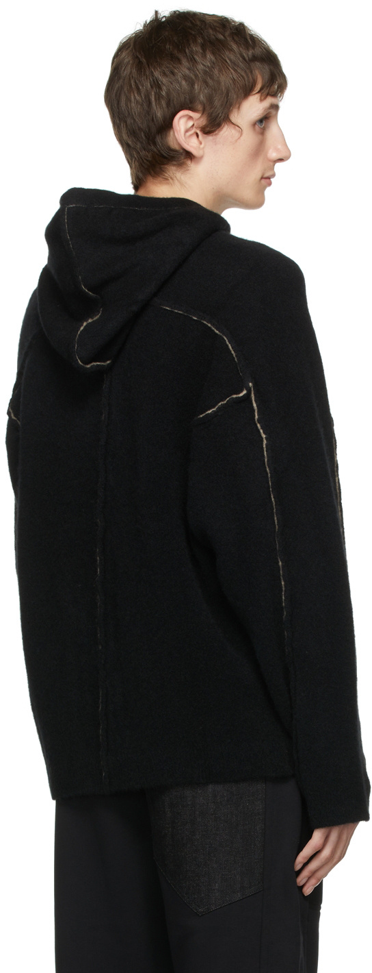 Isabel Benenato Woolly-rimmed Hoodie Pullover In Black