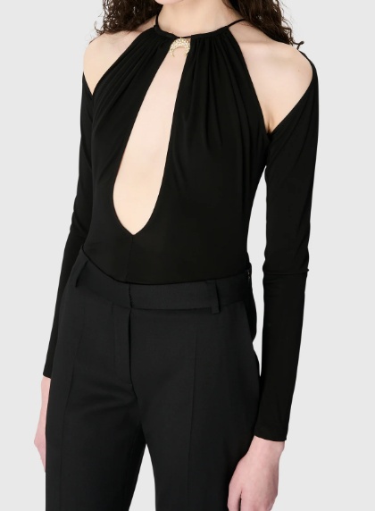 Marine Serre Black Stretch Viscose Bodysuit In Black