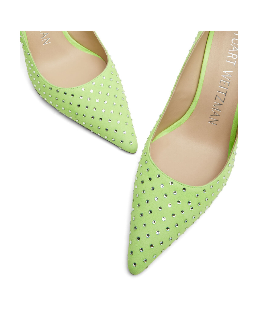 Stuart Weitzman Crystal-embellished Pointed-toe Pumps In Green