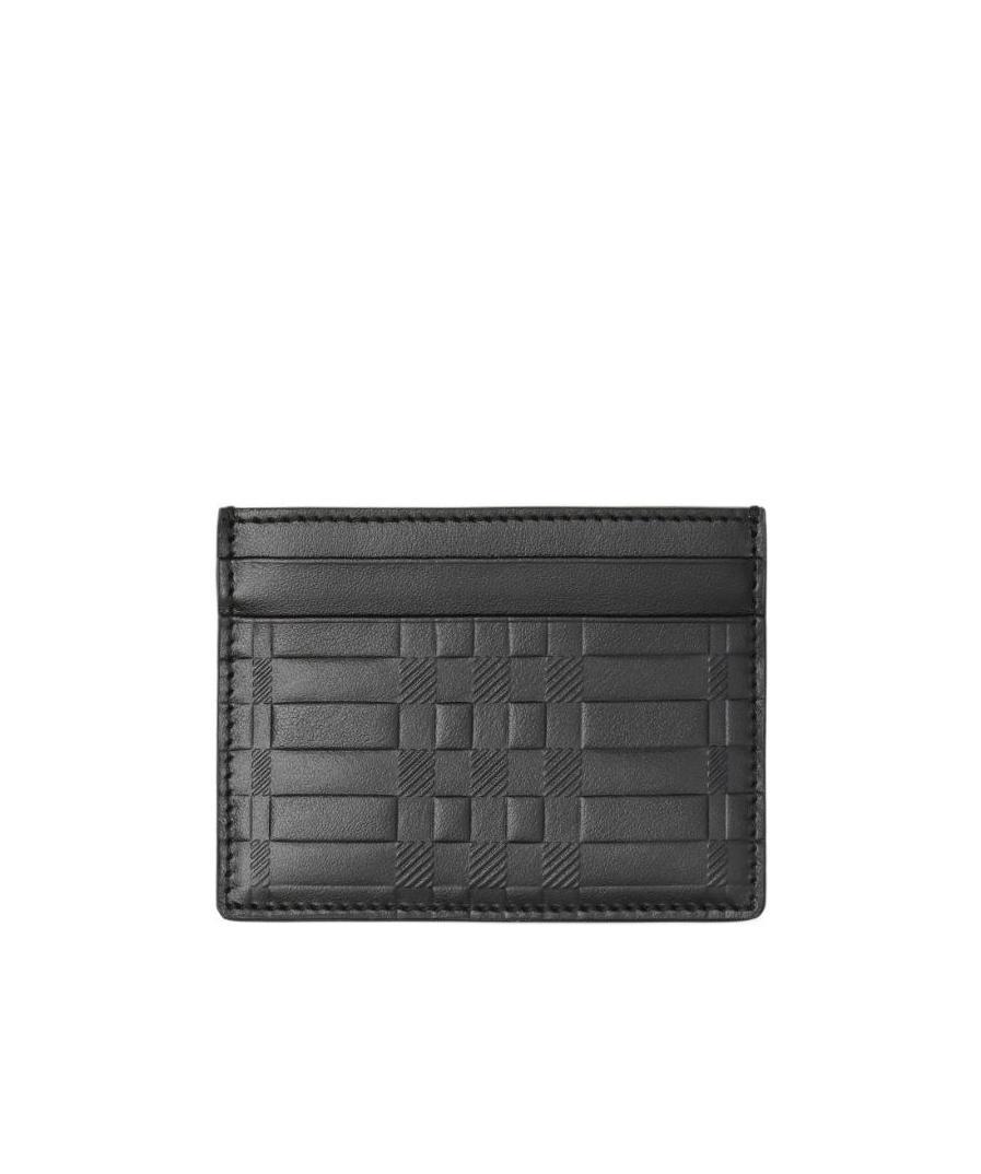 Burberry Embossed Check Leather Cardholder In Black
