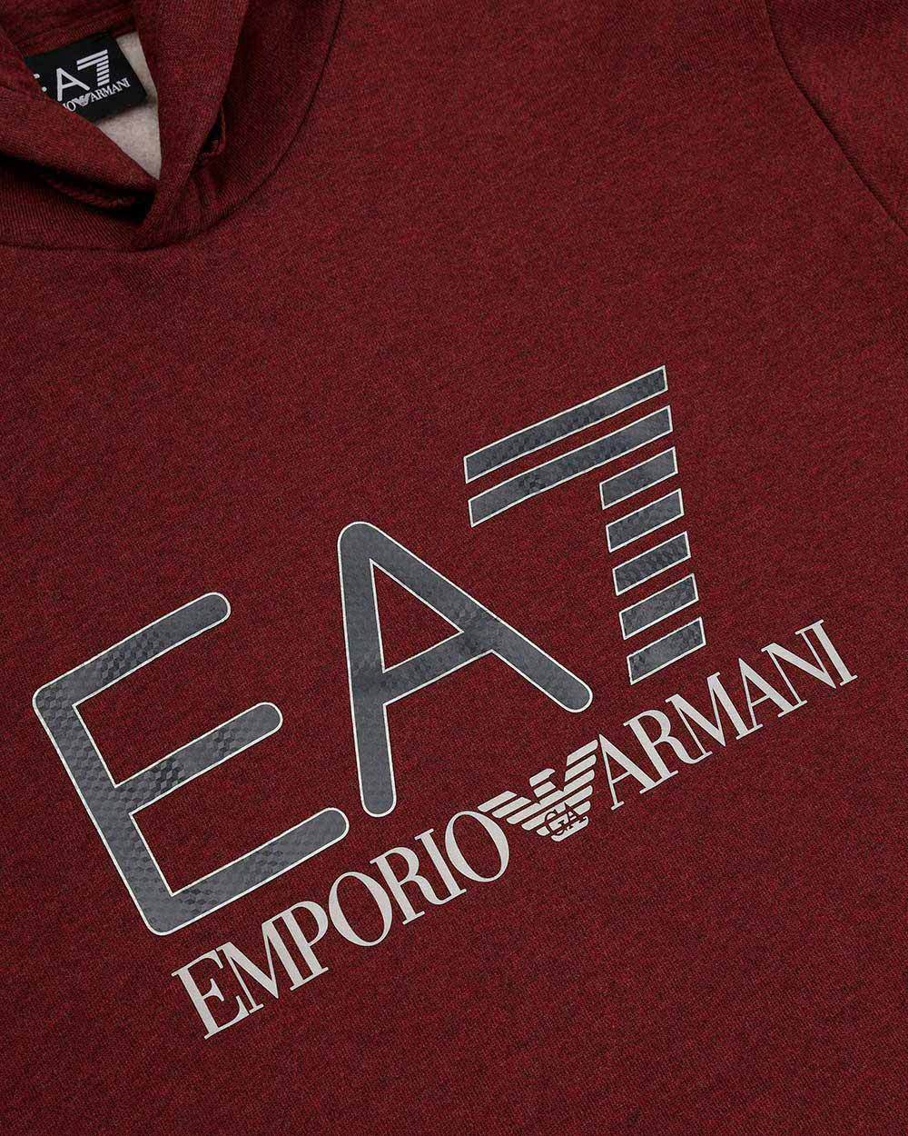 Ea7 Logo Hooded Sweater In Brown
