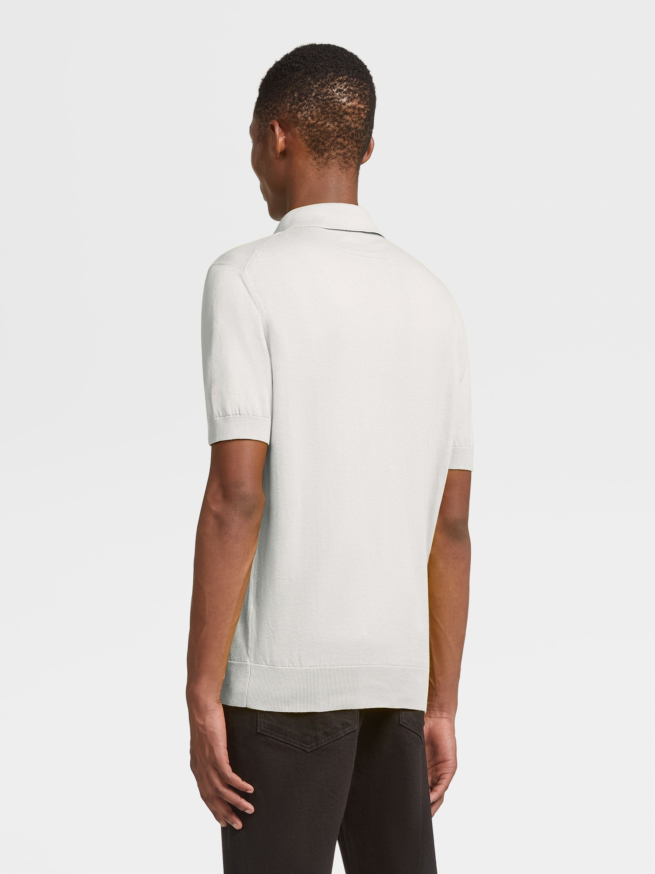 Zegna Cotton Polo Shirt With Intarsia Knitted Stripe In Gray