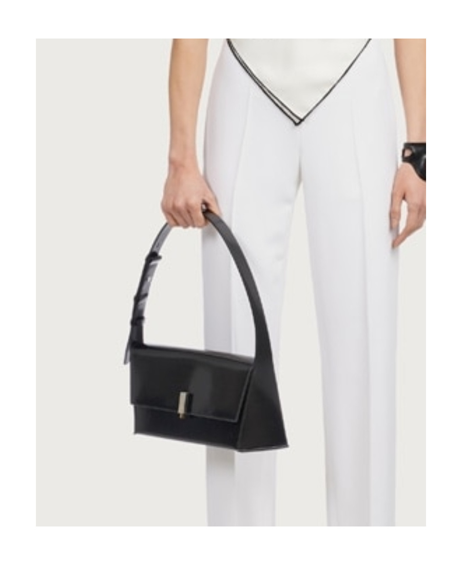 Shop Ferragamo Salvatore Geometric Logo Engraved Shoulder Bag In Black