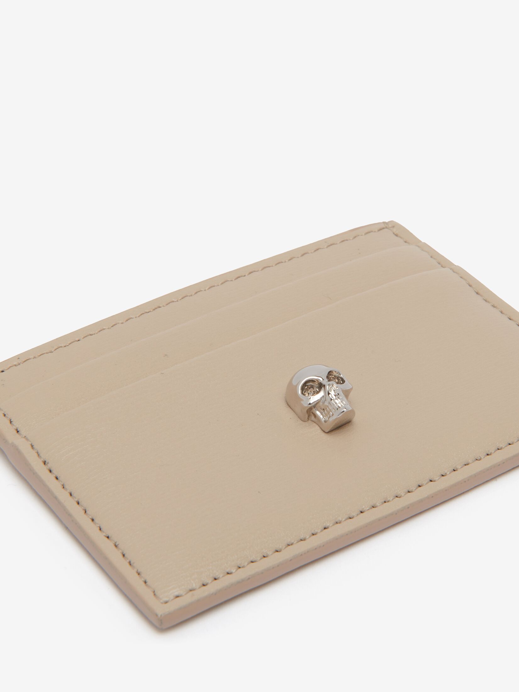 Alexander Mcqueen Skull-appliqué Leather Card Holder In Nude