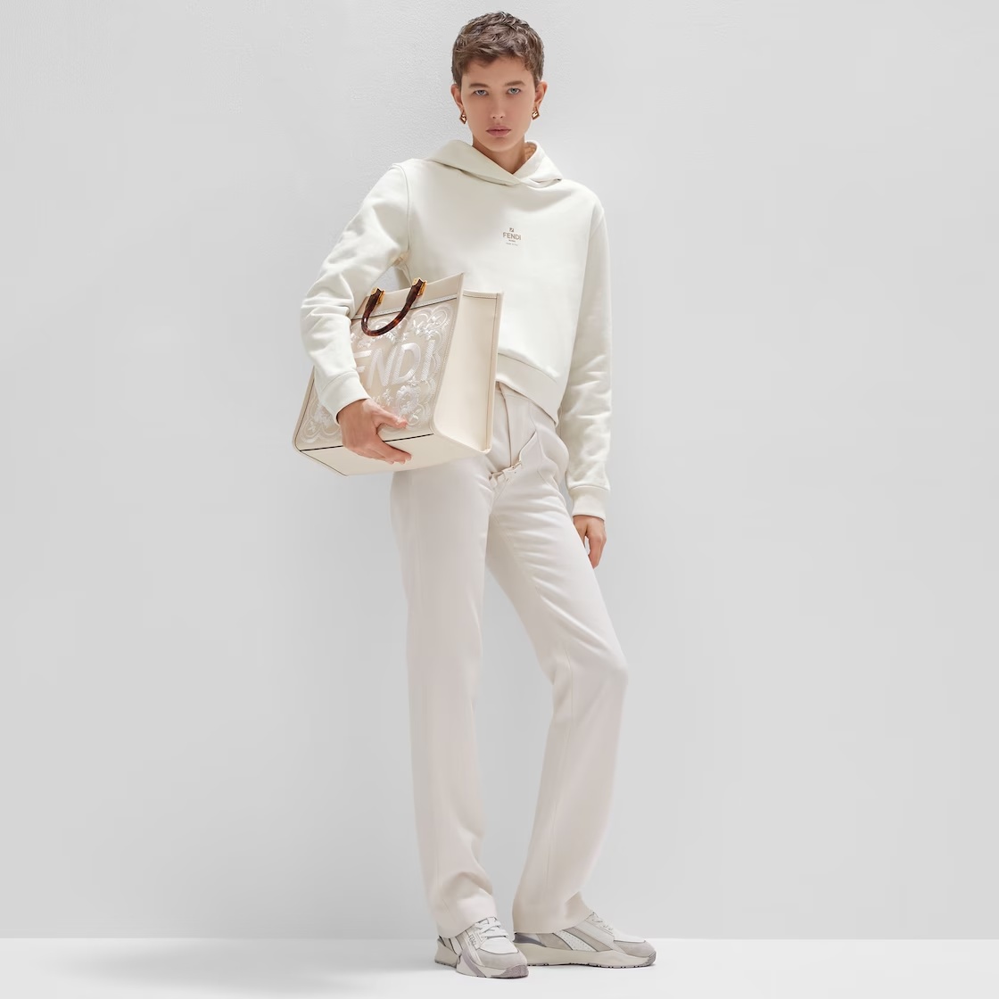 Fendi Logo-print Cotton Hoodie In White