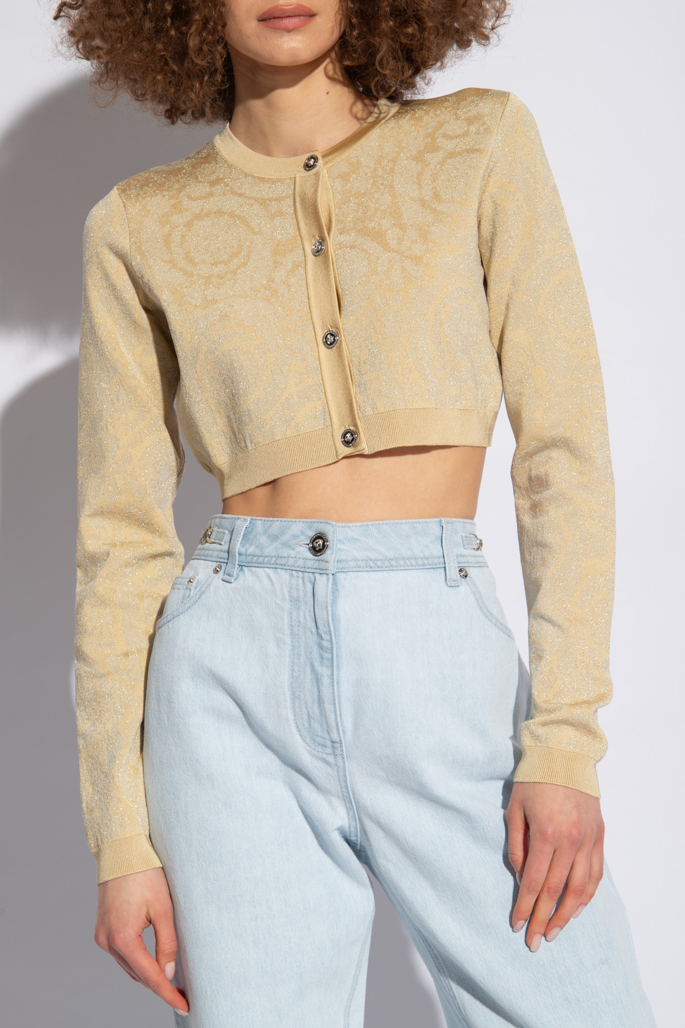 Versace Textured Barocco Knit Sweater In Nude