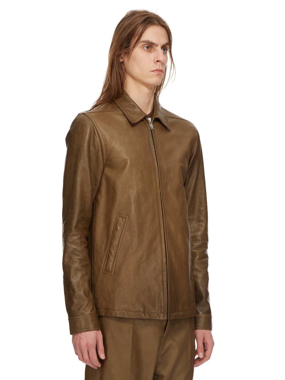 Rick Owens Long-sleeved Leather Jacket In Brown