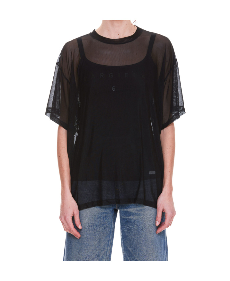 Shop Mm6 Maison Margiela Sheer Round-neck T-shirt In Black