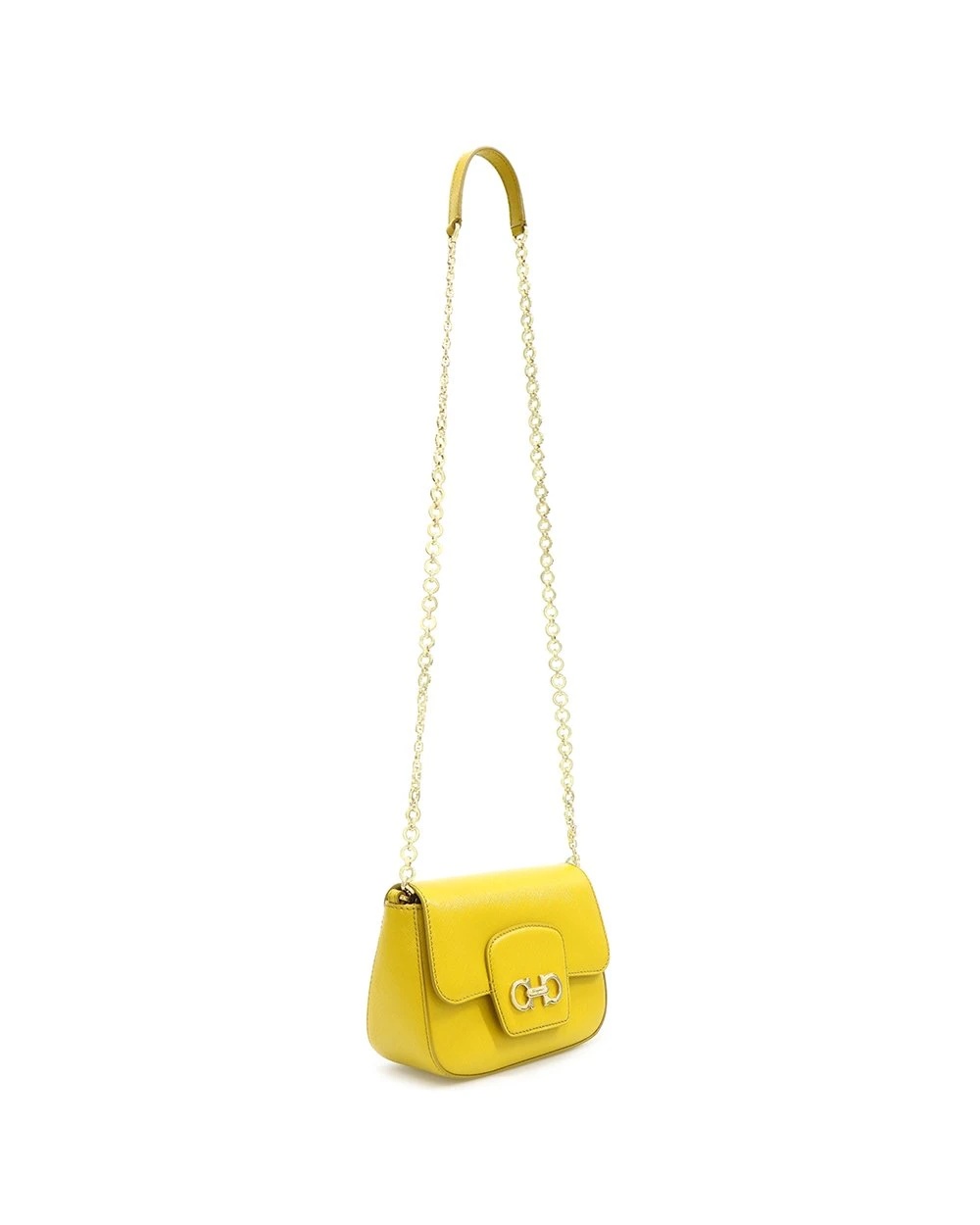 Shop Ferragamo Saffiano Chain Shoulder Bag In Yellow