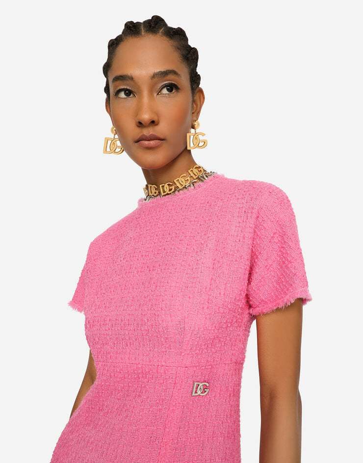 Dolce & Gabbana Women Rachel Tweed Dress With Dg Logo In Pink