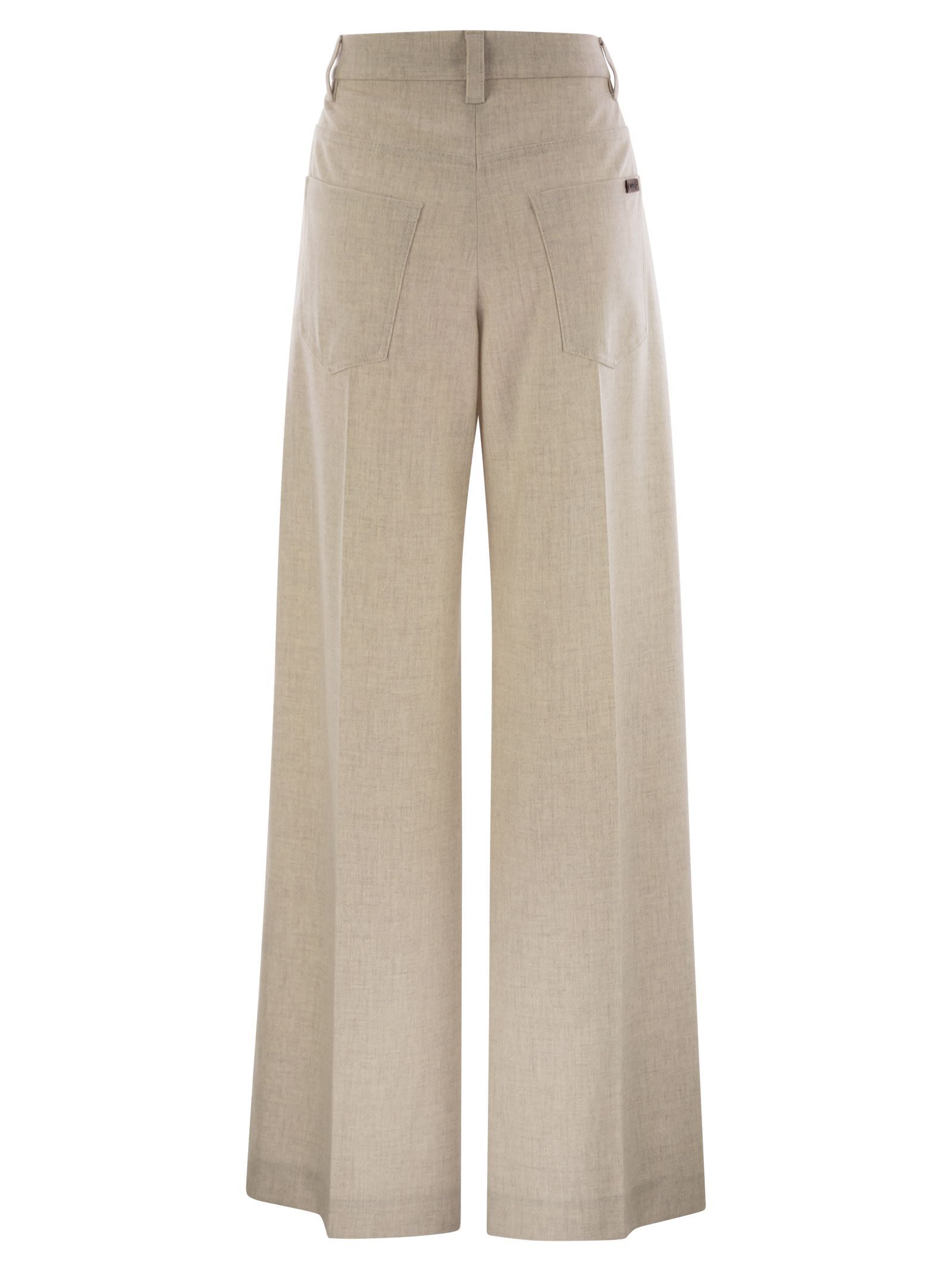 Brunello Cucinelli Women's Wide High-waisted Wool And Cashmere Trousers With Necklace In Nude