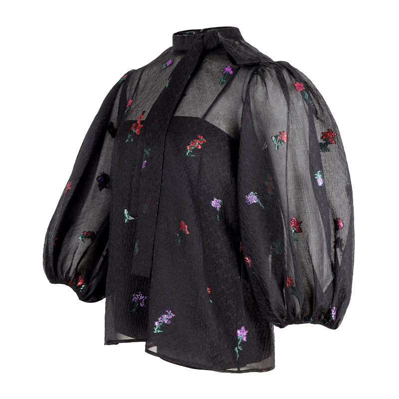 Red Valentino Translucent Bow-tie Blouse In Black