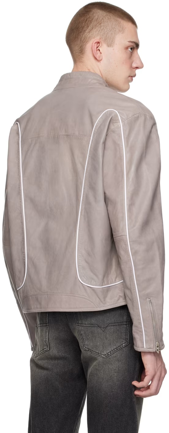 Diesel Leather Biker Jacket In Gray
