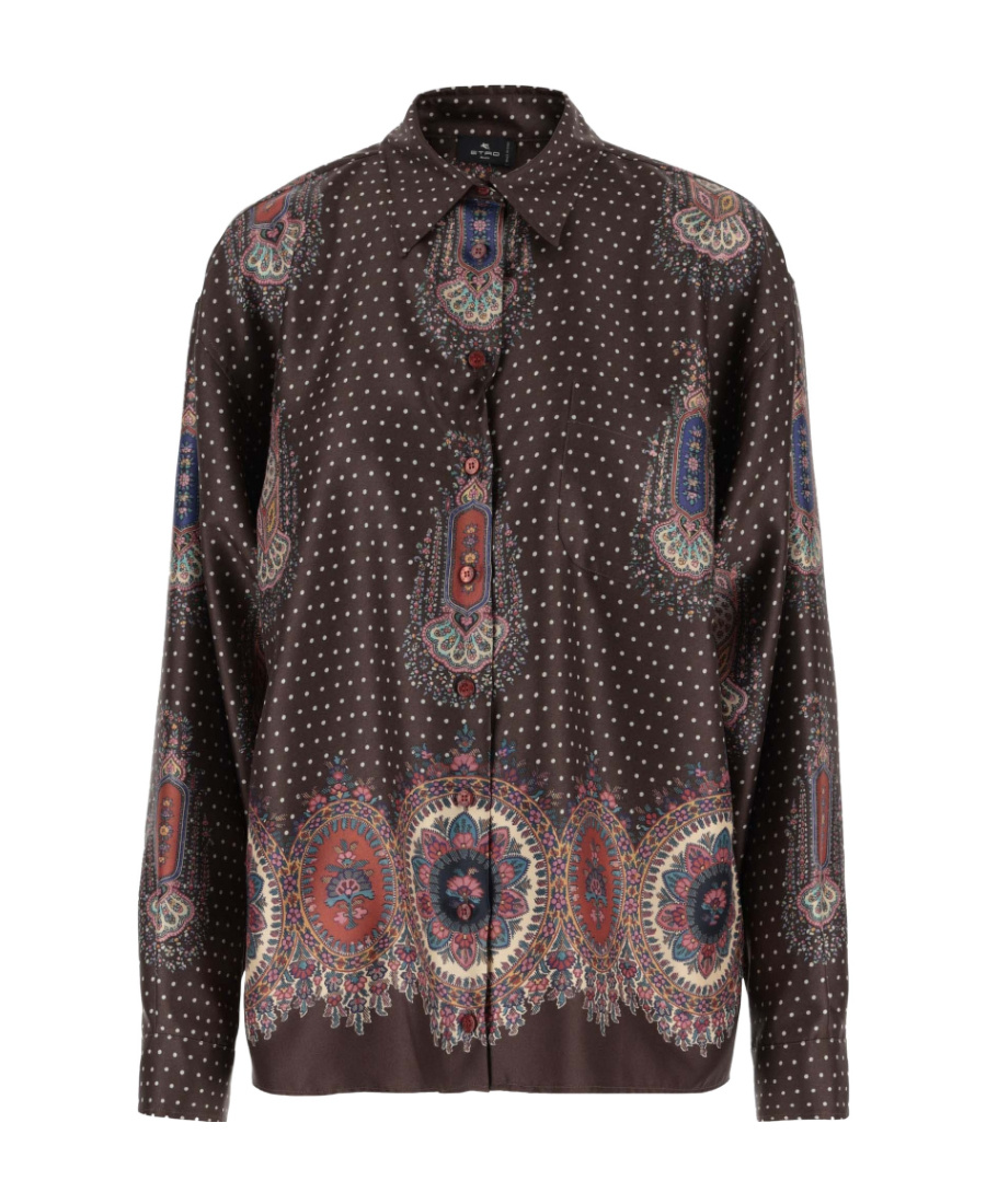 Etro Mix-print Pointed-collar Silk Shirt In Black