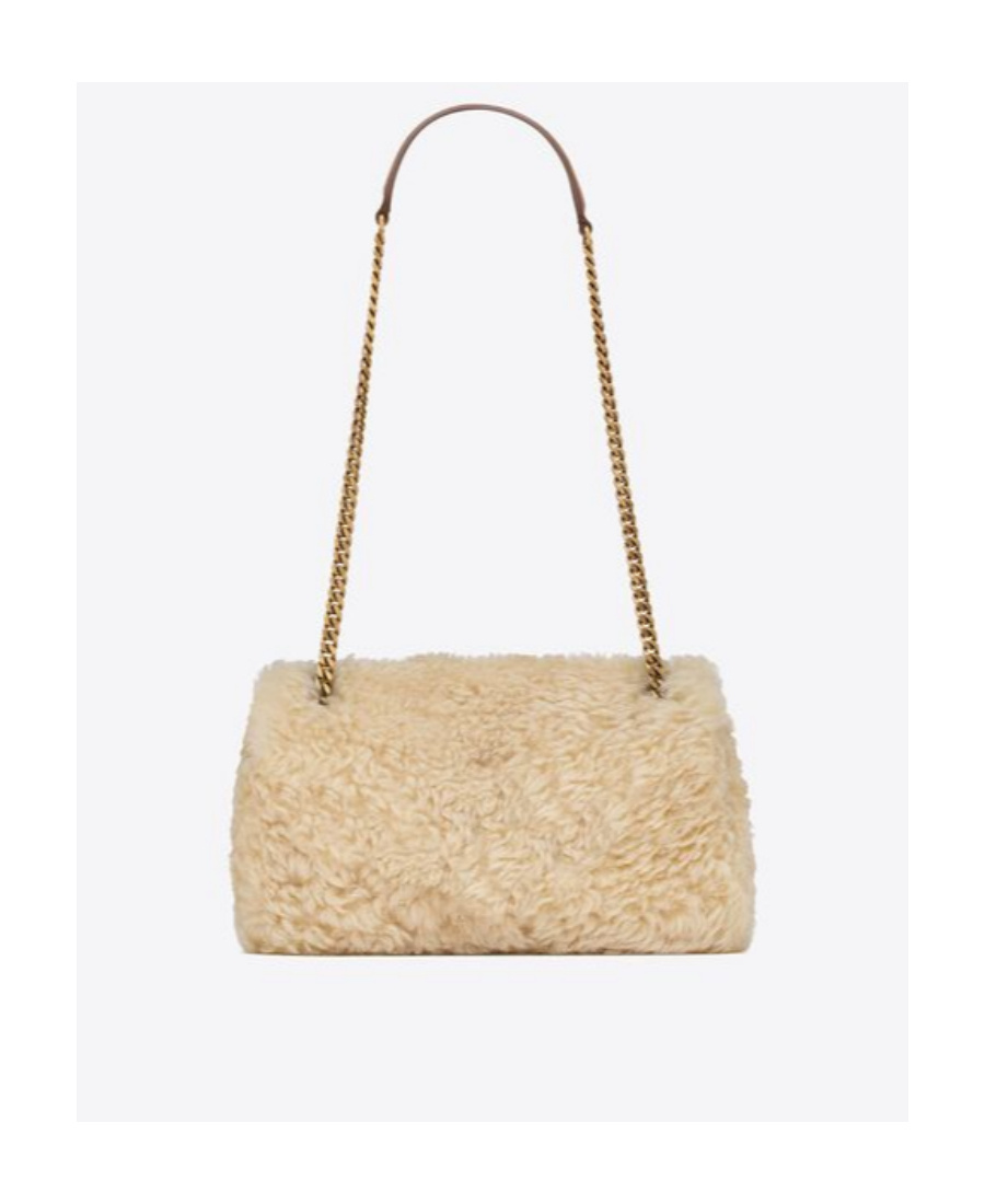 Saint Laurent Calypso Shearling Shoulder Bag In Nude