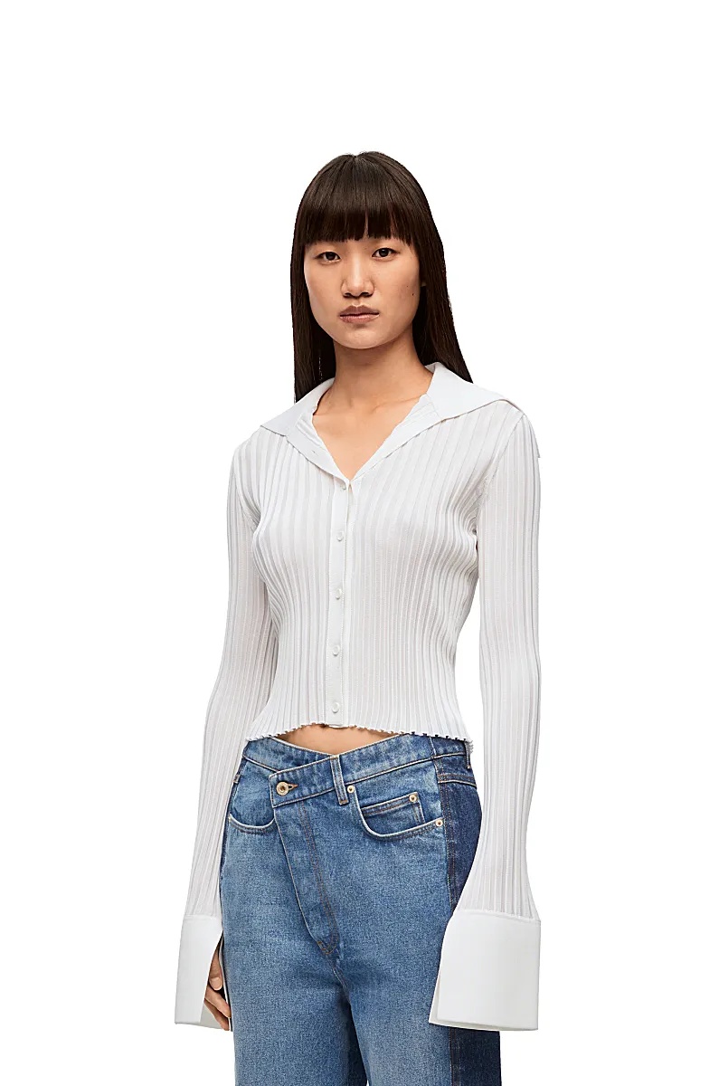 Loewe Long-sleeved Knitted Cardigan In White