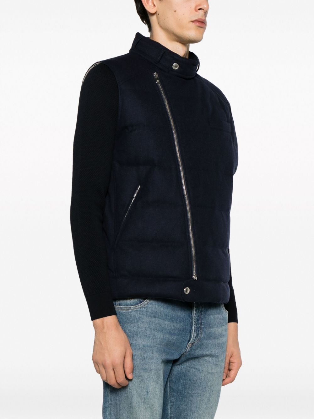 Brunello Cucinelli Wool Blend Sleeveless Down Jacket With Chest Pocket In Black