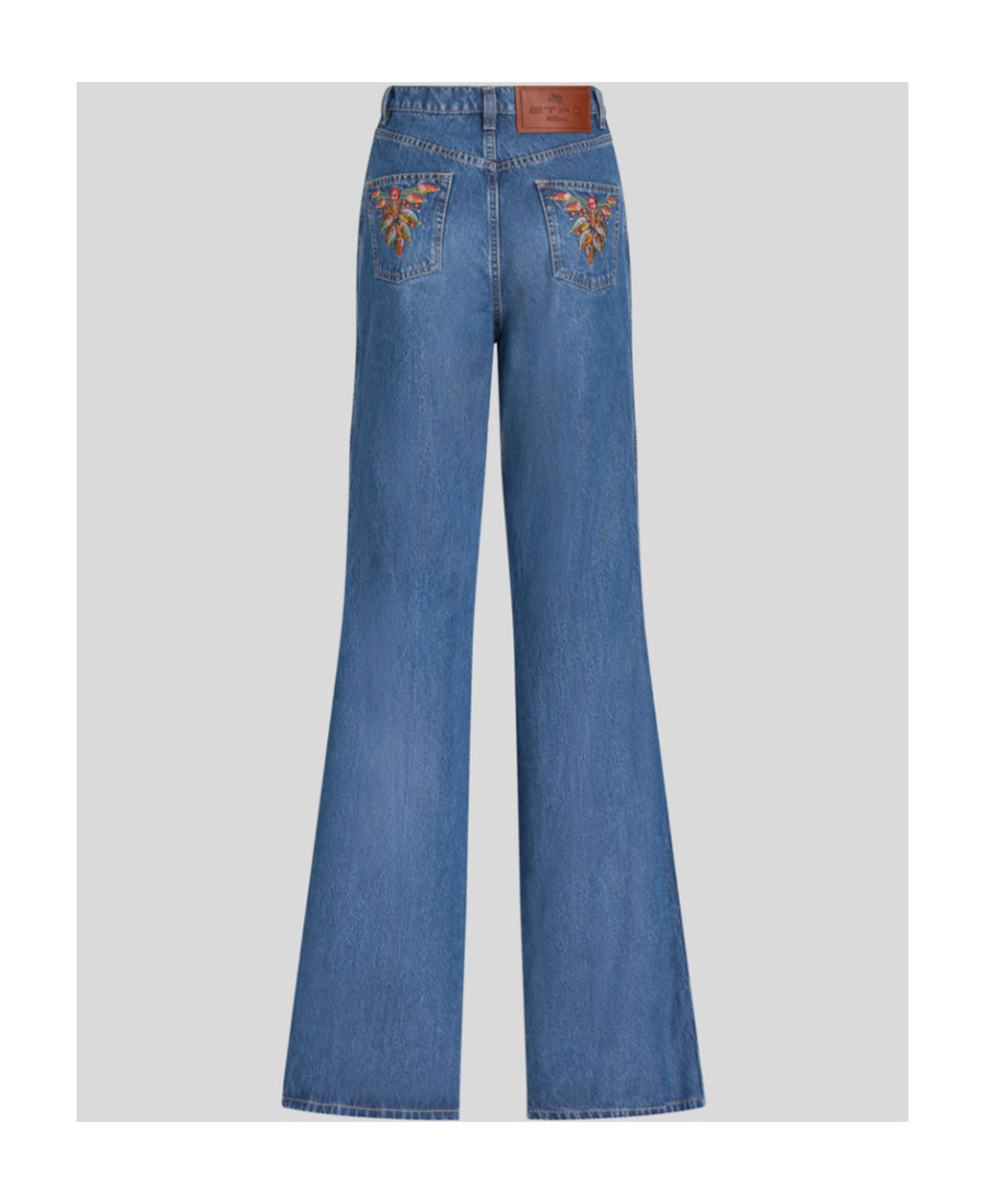 Etro Blue Flared Jeans With Multicolor Embroideries In Blue